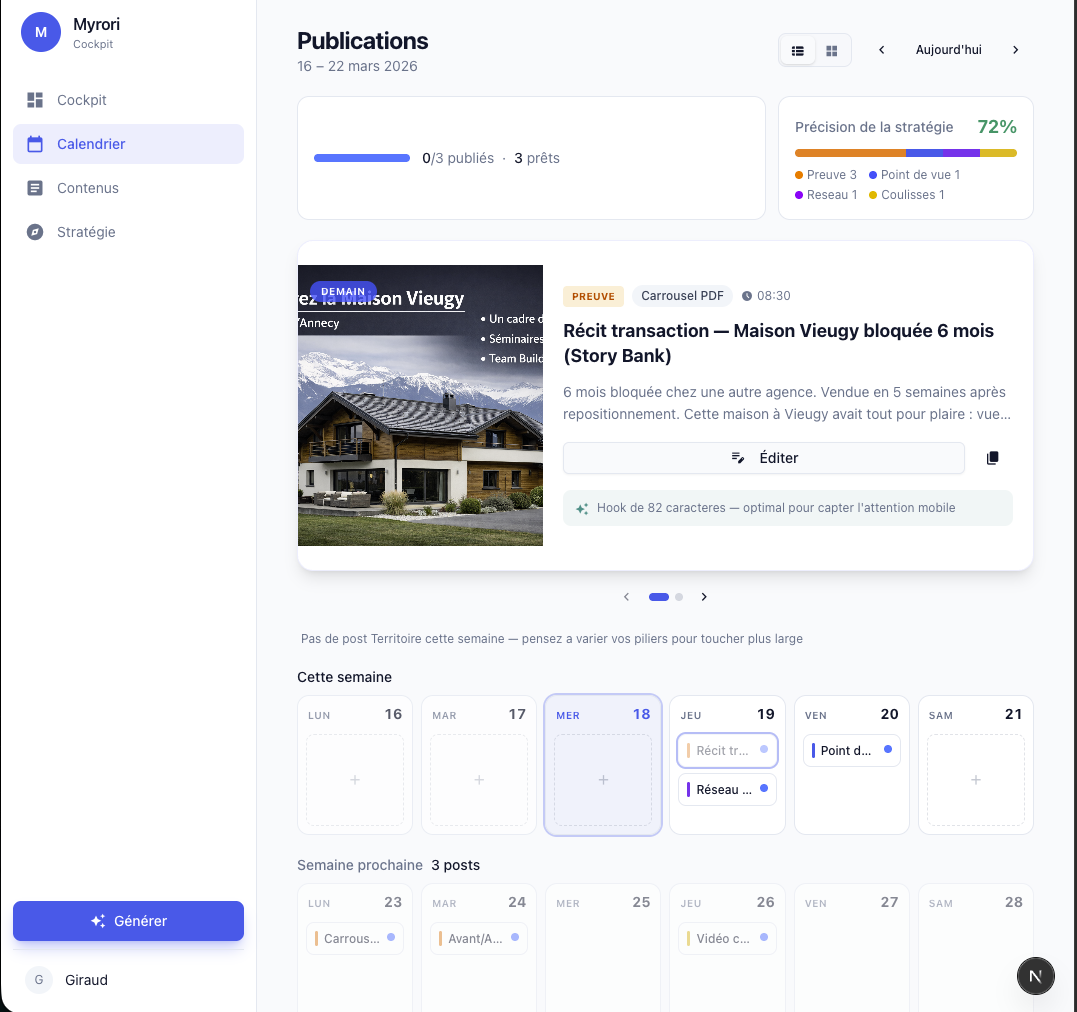 Capture d'écran Myrori — Calendrier